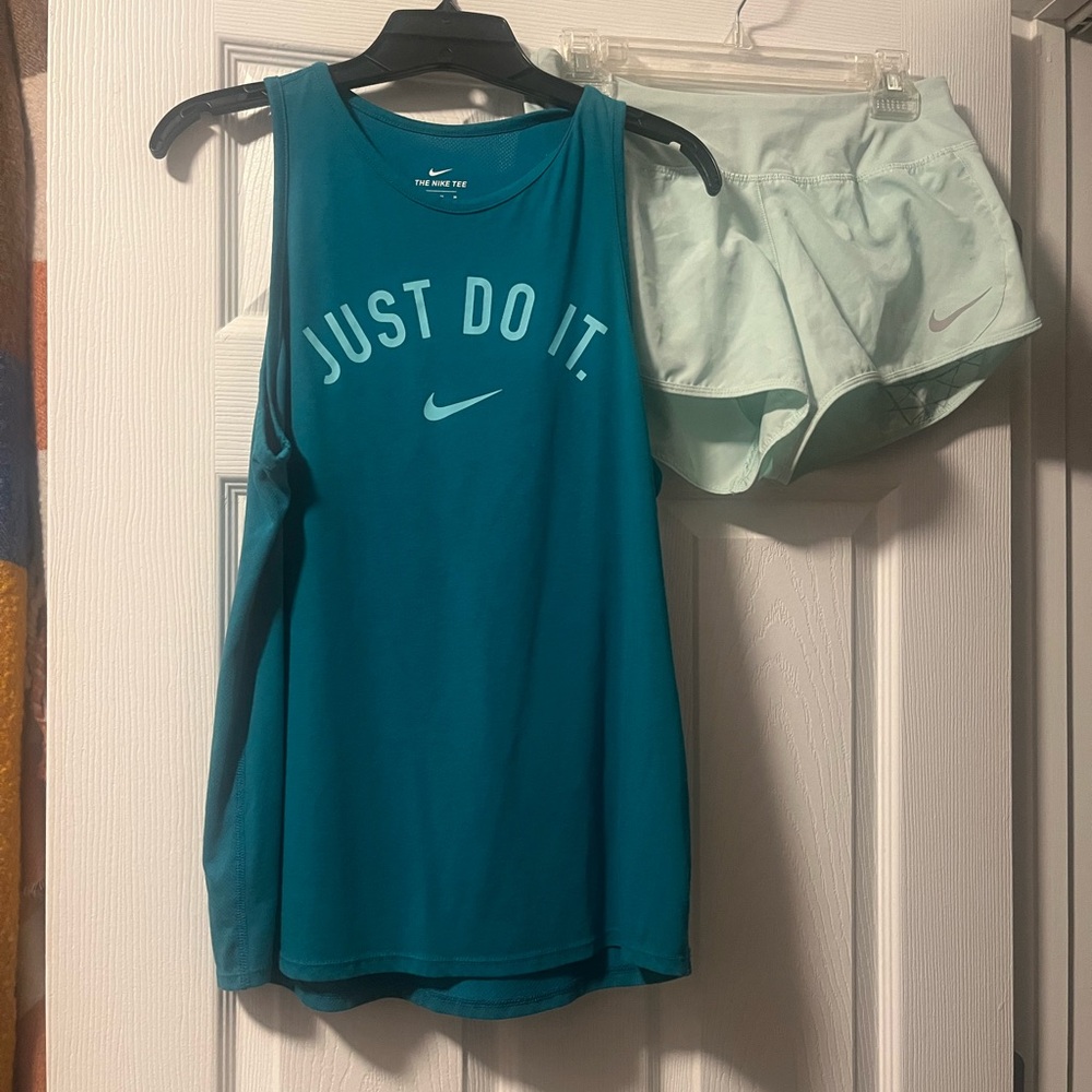 Nike Blue Tank Top and Light Green Shorts Set